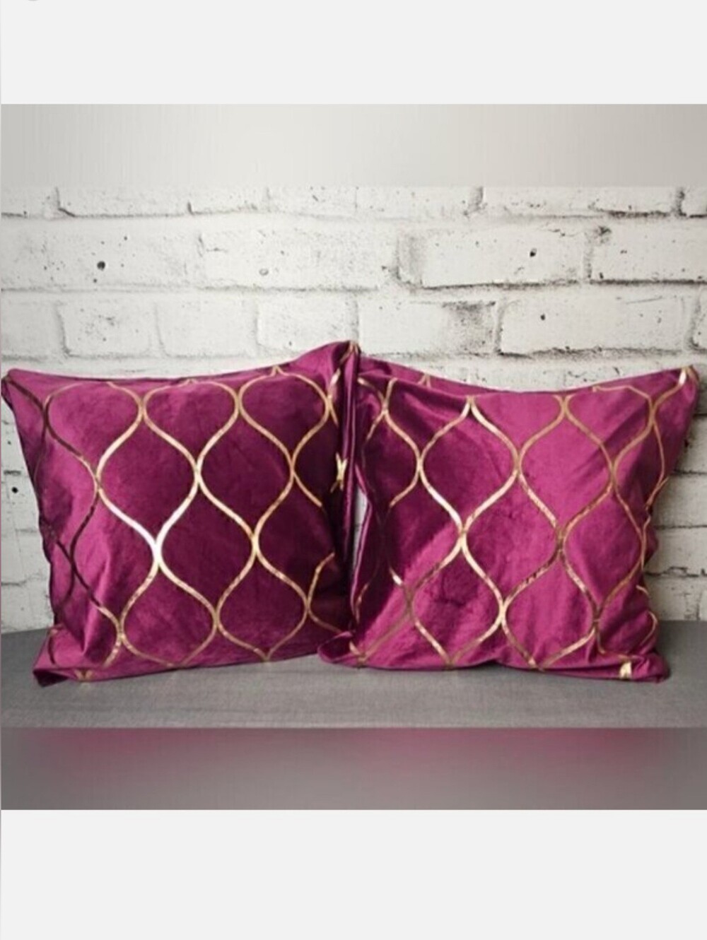 Pair Purple Gold Velvet Pillow Covers 20x20 Geometric Glam Decor